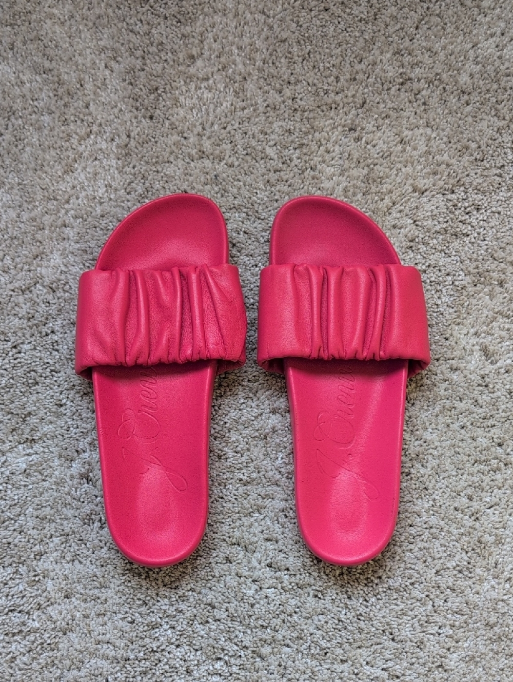 J.Crew Pacific scrunchie-strap leather slides coral leather - NWOT - 8.5